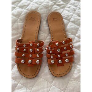 Marc Fisher LTD pava studded flat slide sandal slip-on shoe leather womens burnt